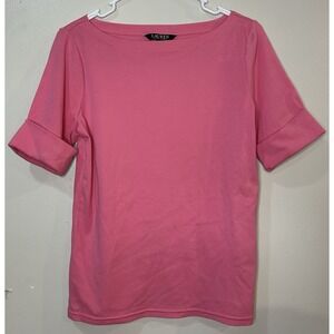 Lauren Ralph Lauren Stretch Cotton Blend Boat‎ Neck Rolled Sleeve Shirt Sz PL